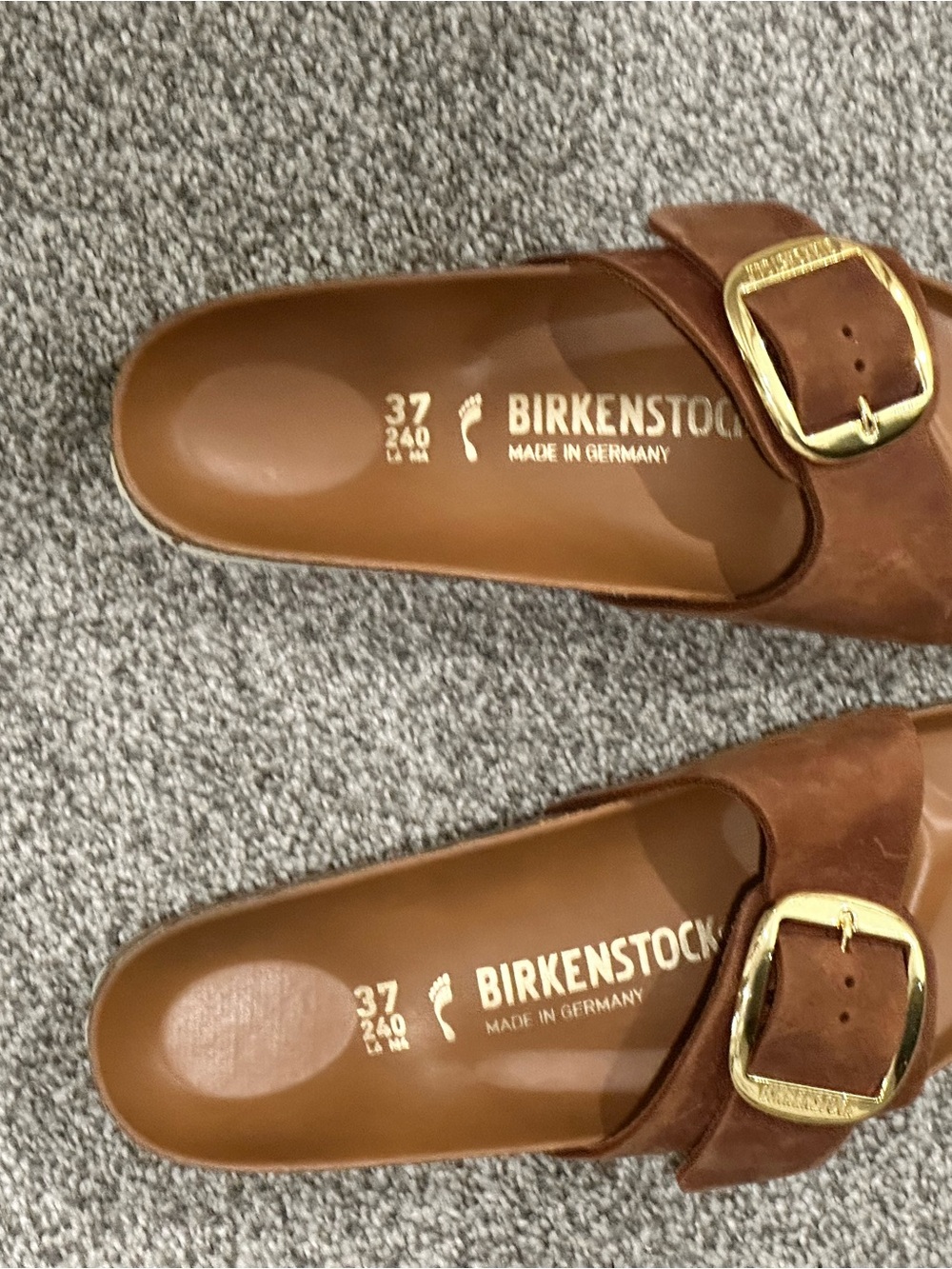 Birkenstock Brown Suede Boston Clogs with Gold Buckle